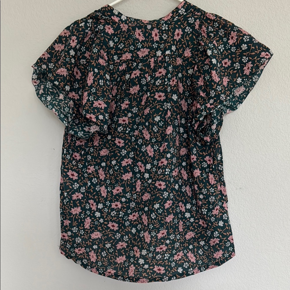 Trovata Birds of Paradis Brett Bohemian Tea Floral flutter Blouse Pink Green XS - Picture 10 of 10